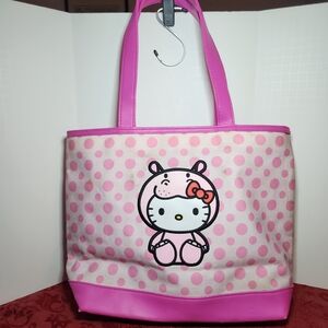 RARE Hello Kitty Pink Polka Dot Hippo Mascot Tote Bag SEE ALL PHOTOS